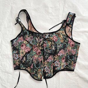 Palazzo Corset Crop Top XXL Floral Print Vest Bustier Lace up Push Up tank